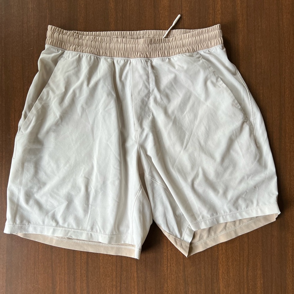 lululemon athletica White and Tan Athletic linerless Shorts